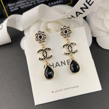 Chanel Long Black Gemstone Earrings