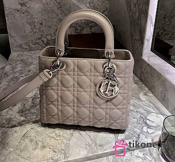 Dior Lady Medium In Grey Silver Hardware