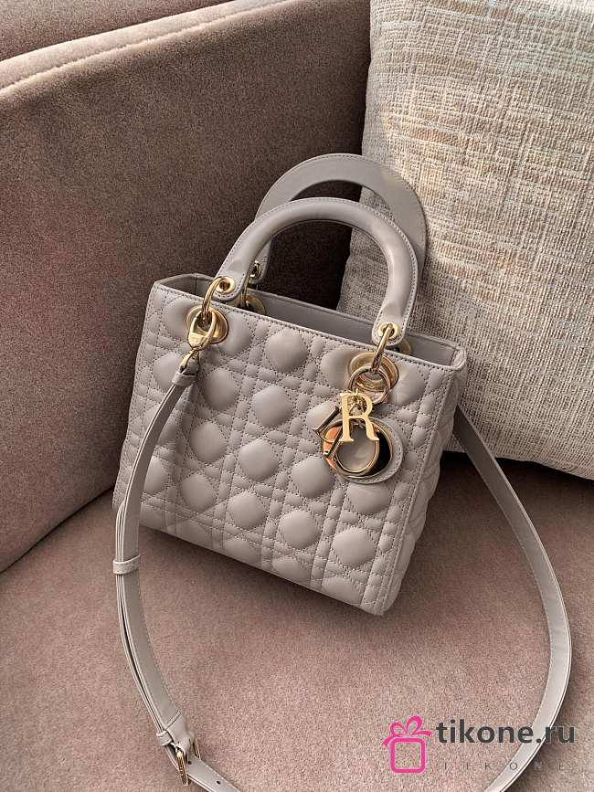 Dior Lady Medium In Grey Gold Hardware - 1