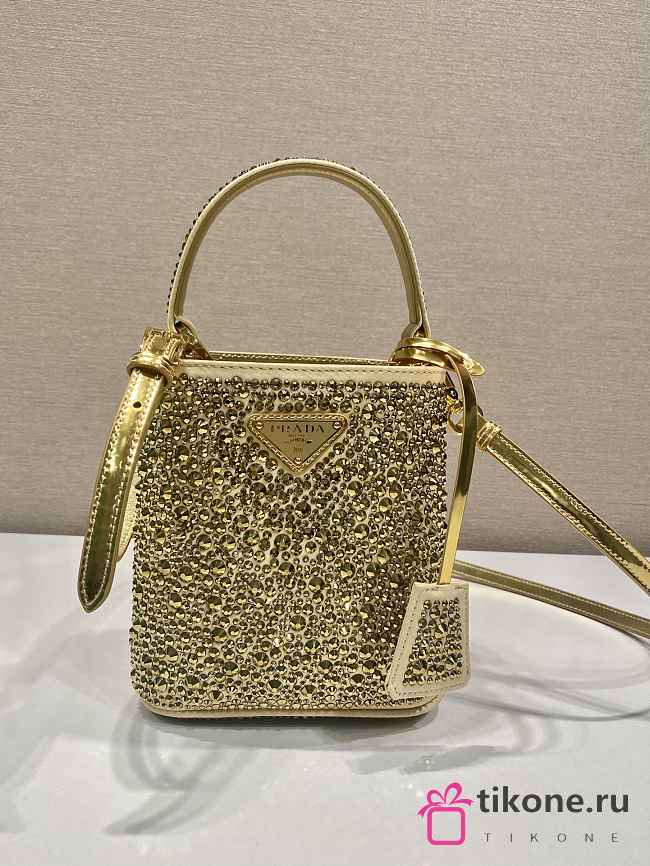 Prada Panier Gold Satin Bag With Crystals - 15x16x9.5cm - 1