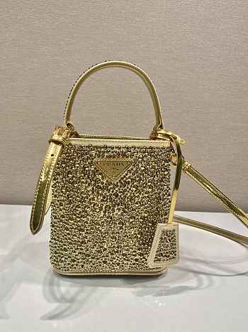 Prada Panier Gold Satin Bag With Crystals - 15x16x9.5cm