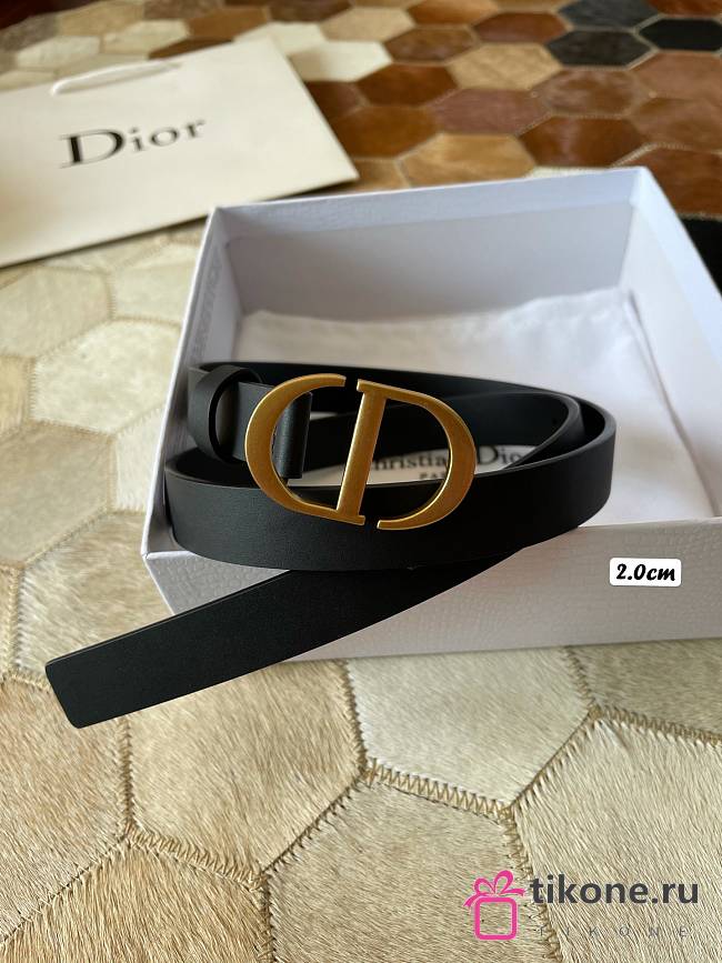 Dior Black Leather Montaigne Belt 2cm - 1