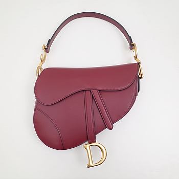 Dior Saddle Burgundy Medium Bag - 25.5x20x6.5cm