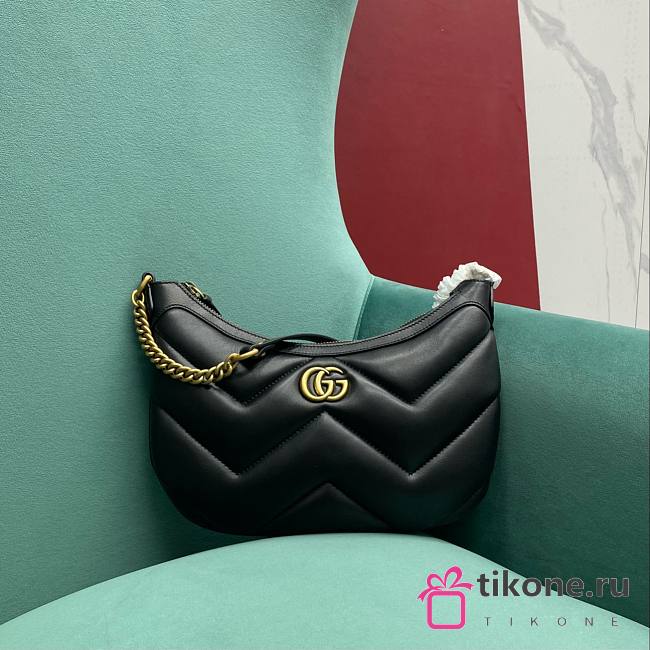 Gucci Marmont Half-Moon-Shaped Black Mini Bag - 26x17x4cm - 1