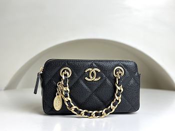 Chanel Black Caviar Double-Zipped Bag - 18x11x4cm