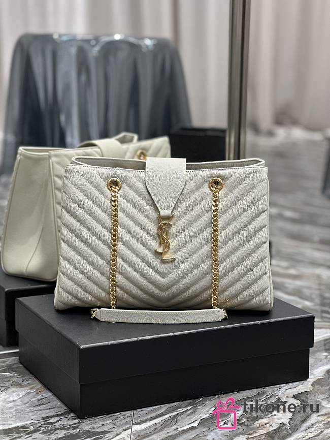 YSL White Leather Chain Tote Bag - 33×22×15cm - 1