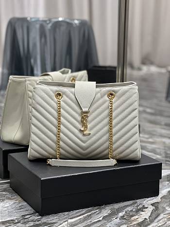 YSL White Leather Chain Tote Bag - 33×22×15cm