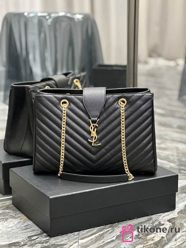 YSL Black Leather Chain Tote Bag - 33×22×15cm - 1