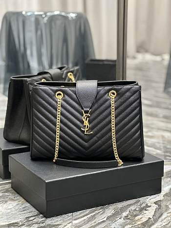 YSL Black Leather Chain Tote Bag - 33×22×15cm