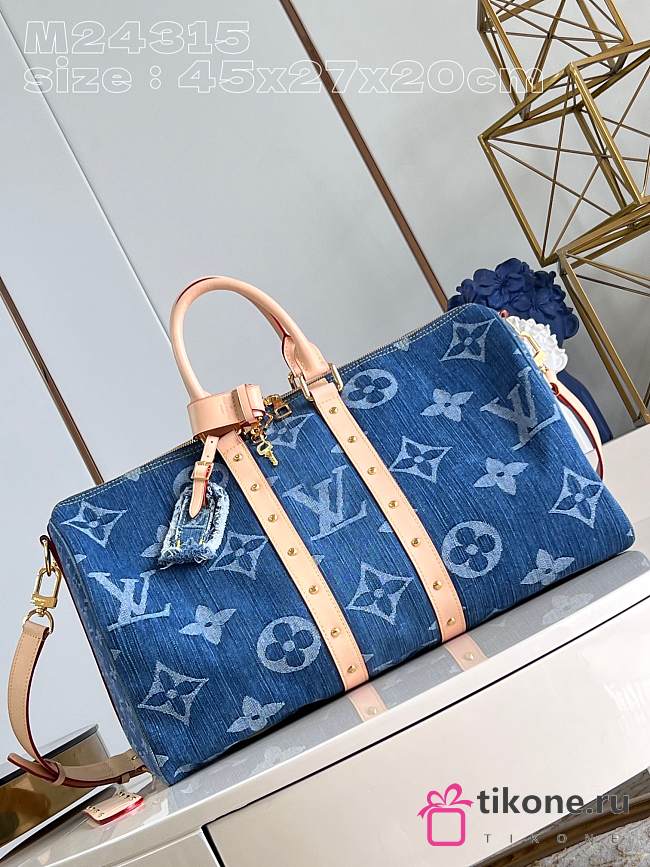 Louis Vuitton Keepall Bandouliere 45 In Blue Denim  - 1
