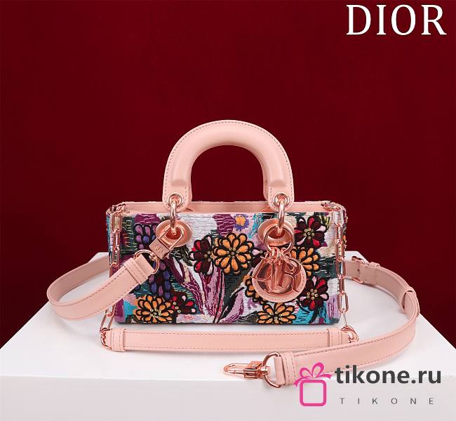 Dior Horizontal Embroidery Pink Tail Flower Bag - 22x12x6cm - 1