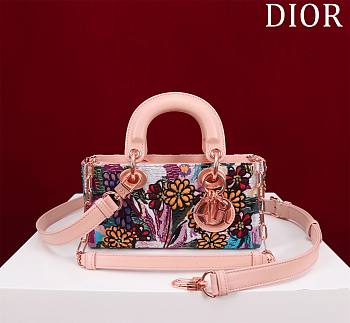 Dior Horizontal Embroidery Pink Tail Flower Bag - 22x12x6cm