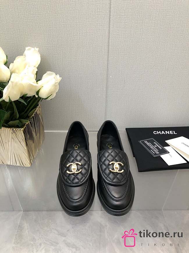 Chanel CC Gold Loafers Black - 1