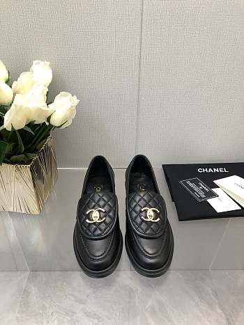 Chanel CC Gold Loafers Black