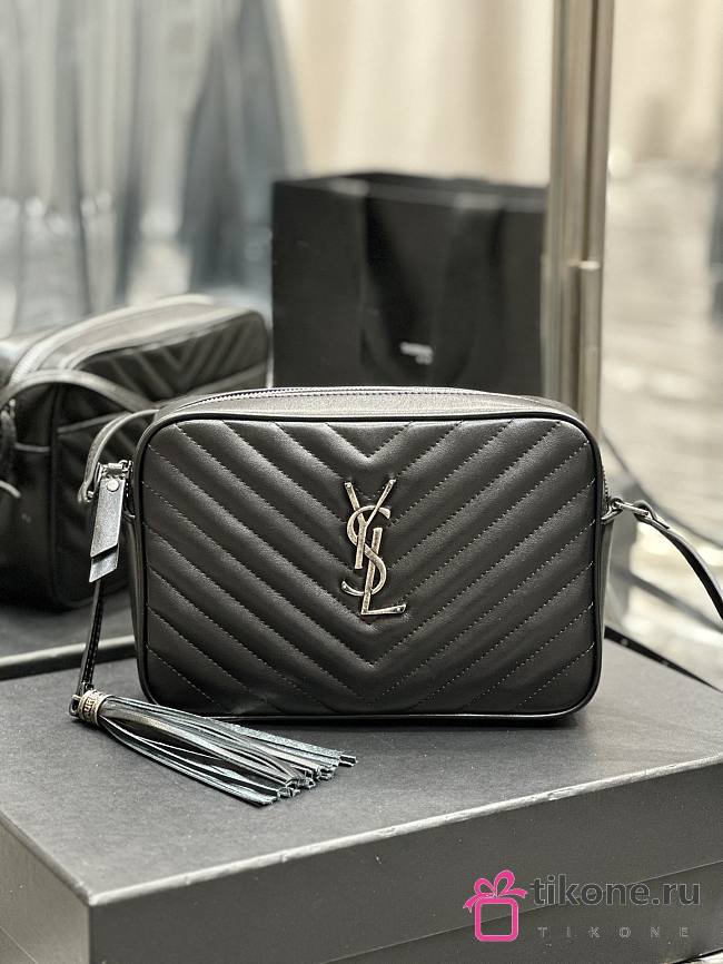 YSL Lou Camera Black Leather Silver Logo Handbag - 23x16x6cm - 1