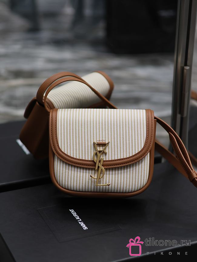 YSL Kaia White Canvas Gold Logo Bag - 18x15.5x5.5cm - 1