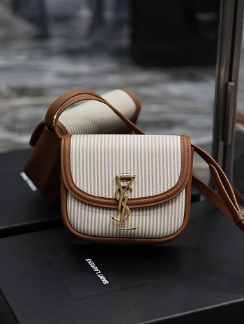 YSL Kaia White Canvas Gold Logo Bag - 18x15.5x5.5cm