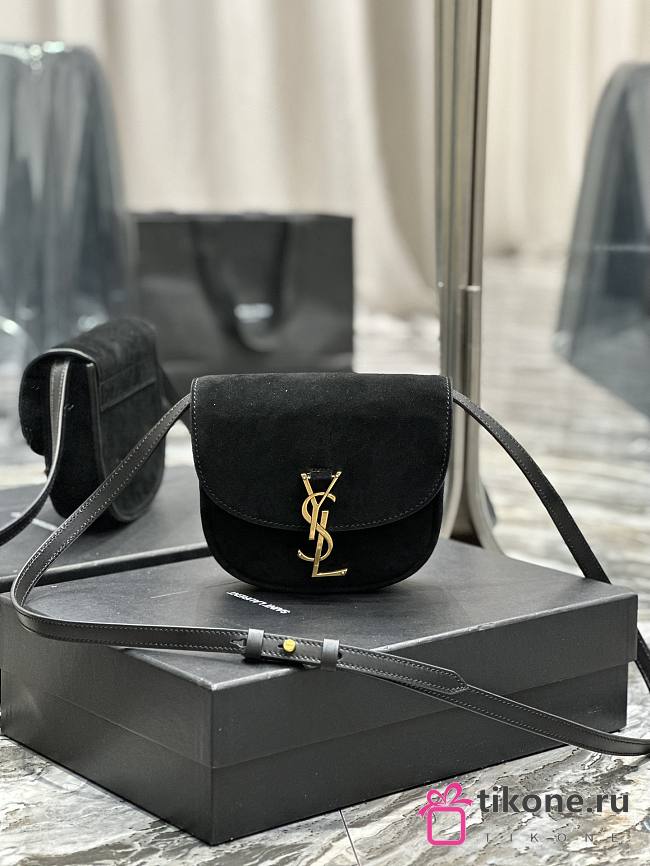 YSL Kaia Black Velvet Gold Logo Bag - 18x15.5x5.5cm - 1