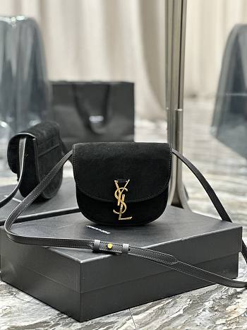 YSL Kaia Black Velvet Gold Logo Bag - 18x15.5x5.5cm