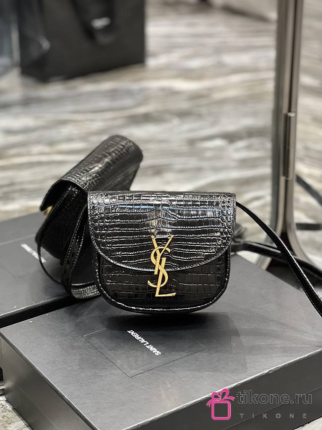 YSL Kaia Small Satchel Crocodile Shoulder Bag Black - 18x15.5x5.5cm - 1