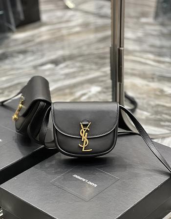 YSL Kaia Gold Logo Bag In Black Leather - 18x15.5x5.5cm