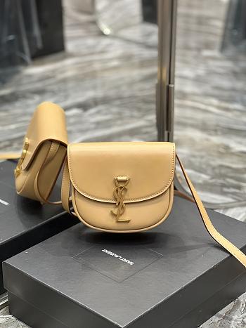 YSL Kaia Gold Logo Bag In Beige Leather - 18x15.5x5.5cm