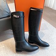 Hermes Kelly Long Black Leather Boots Silver Hardware  - 1