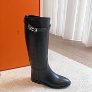 Hermes Kelly Long Black Leather Boots Silver Hardware  - 4