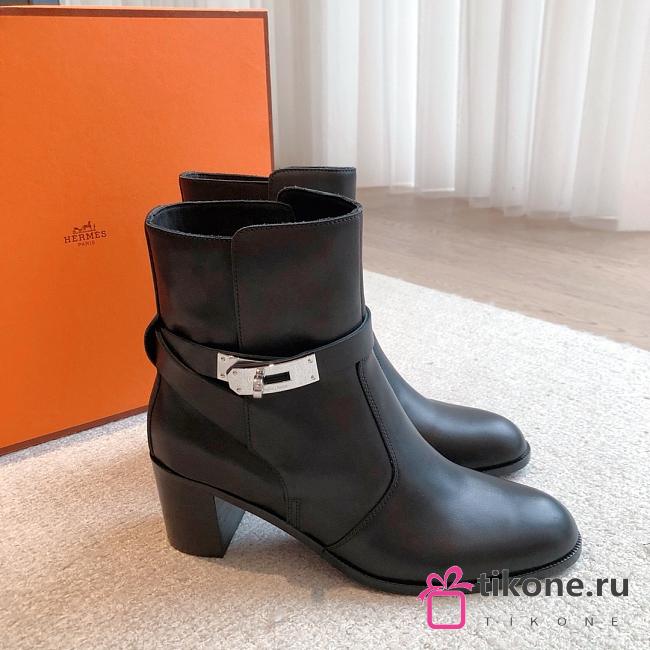 Hermes Kelly Black Leather Boots Silver Hardware - 1