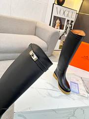 Hermes Kelly Long Black Leather Boots Silver Buckle - 5