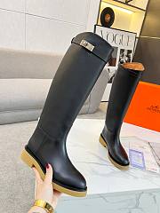 Hermes Kelly Long Black Leather Boots Silver Buckle - 3