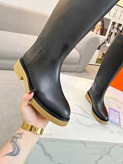 Hermes Kelly Long Black Leather Boots Silver Buckle - 2