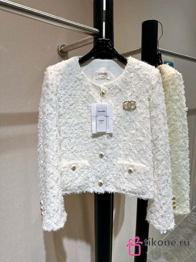 Chanel Jackets Solid Long Sleeve White - 1