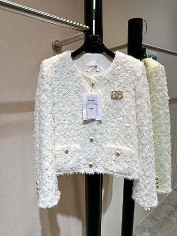 Chanel Jackets Solid Long Sleeve White
