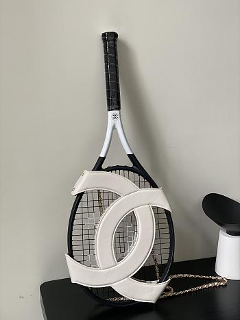 Chanel Cocomark Tennis Racket & White Leather Chain Cover