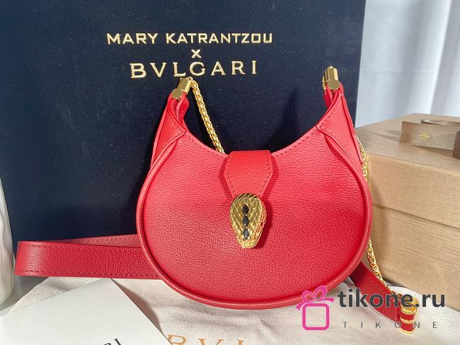 Bvlgari Red Micro Metallic Leather Serpenti Bag - 13x8x3.5cm - 1