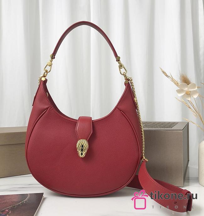 Bvlgari Red Medium Metallic Leather Serpenti Bag - 25.5x25x5.5cm - 1