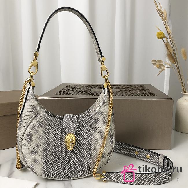 Bvlgari Silver Small Metallic Leather Serpenti Bag - 19.5x20x5cm - 1