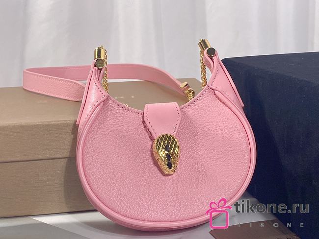 Bvlgari Pink Micro Metallic Leather Serpenti Bag - 13x8x3.5cm - 1