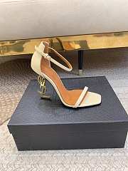 YSL White Opyum Ankle Strap Gold High Heels - 2