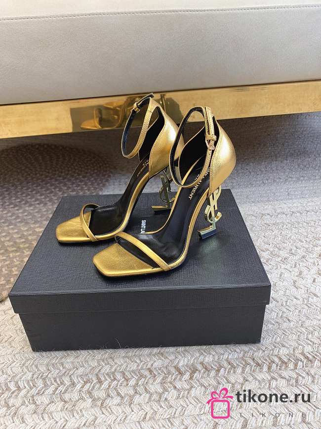 YSL Gold Opyum Ankle Strap Gold High Heels - 1