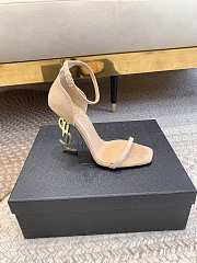 YSL Beige Opyum Ankle Strap Gold High Heels - 3