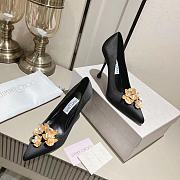 Jimmy Choo Black Satin Pumps With Flowers High Heels - 2