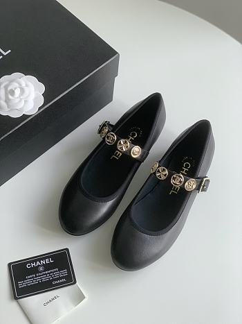 Chanel Gold Coin Buckle Black Mary Jane Loafers