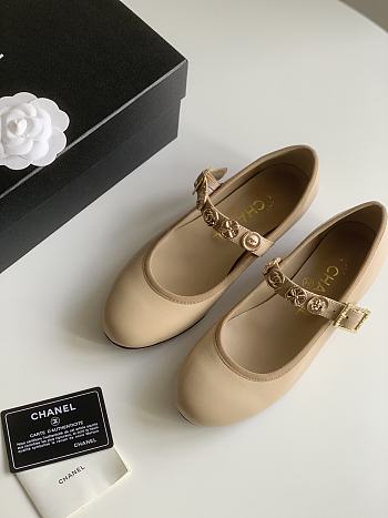 Chanel Gold Coin Buckle Beige Mary Jane Loafers