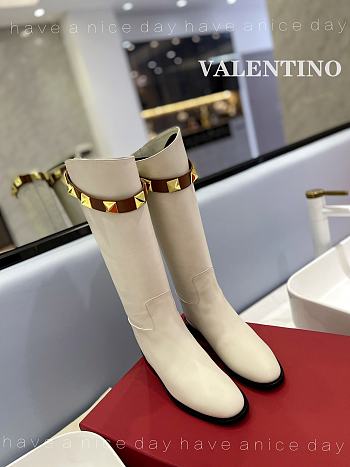 Valentino Calfskin Beige Leather Roman Stud Boots