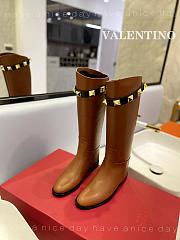 Valentino Calfskin Brown Leather Roman Stud Boots - 5