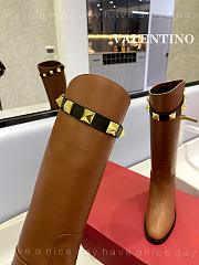 Valentino Calfskin Brown Leather Roman Stud Boots - 3