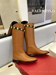 Valentino Calfskin Brown Leather Roman Stud Boots - 2