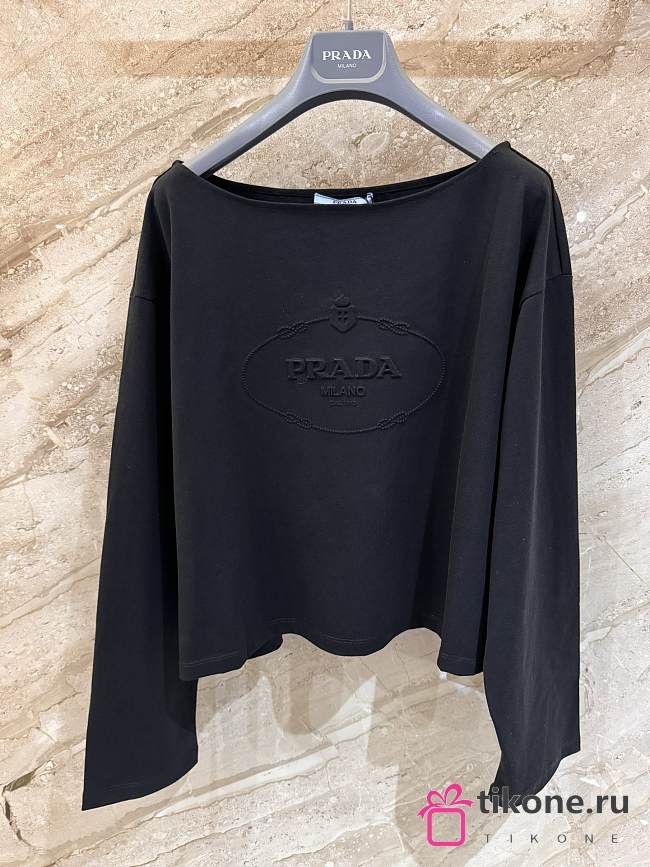 Prada Black Cotton Cropped Long Sleeve Tops - 1